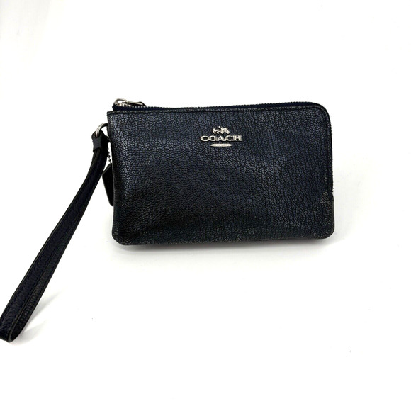 Coach Wristlet Leather Metallic Blue Peacock Silver Hardware - Picture 1 of 6